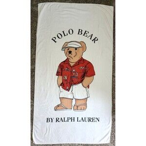 Vtg Polo Bear by Ralph Lauren beach towel, red Hawaiian shirt visor flip flops